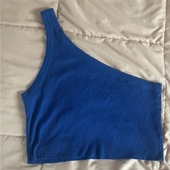 WSLY blue ribbed one shoulder crop top - Picture 2 of 4